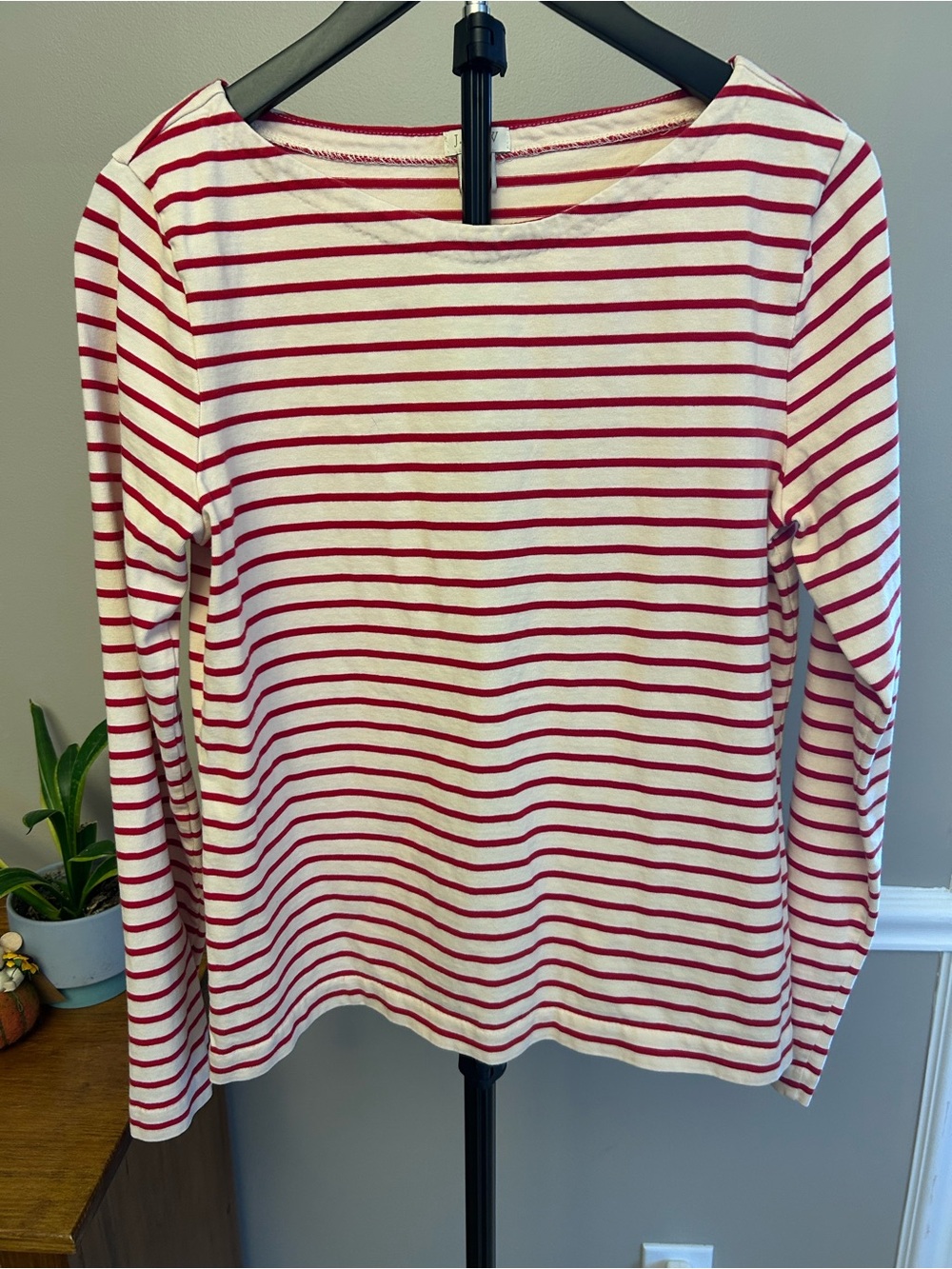 J. Crew White and Red Striped Long-Sleeve Tee